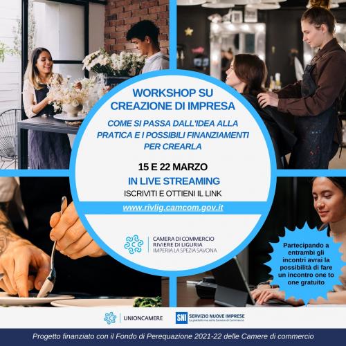 CREAZIONE D'IMPRESA - Workshop gratuito - 15 marzo 2024  - ISCRIVITI!